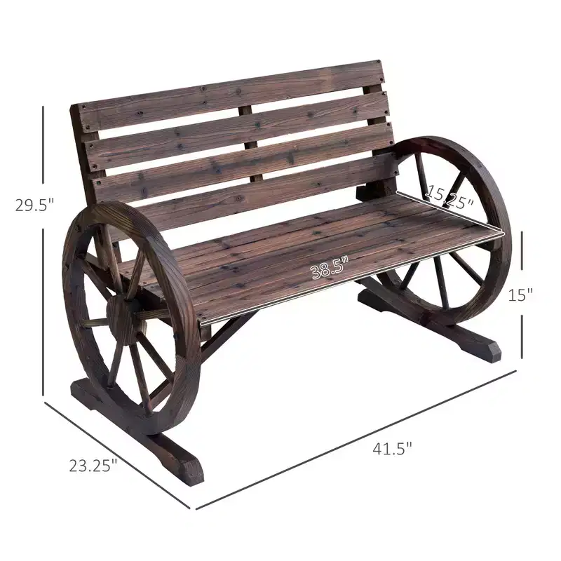 GDFStudio Ansel Patio Rustic Wooden Wagon Wheel Slatted Bench