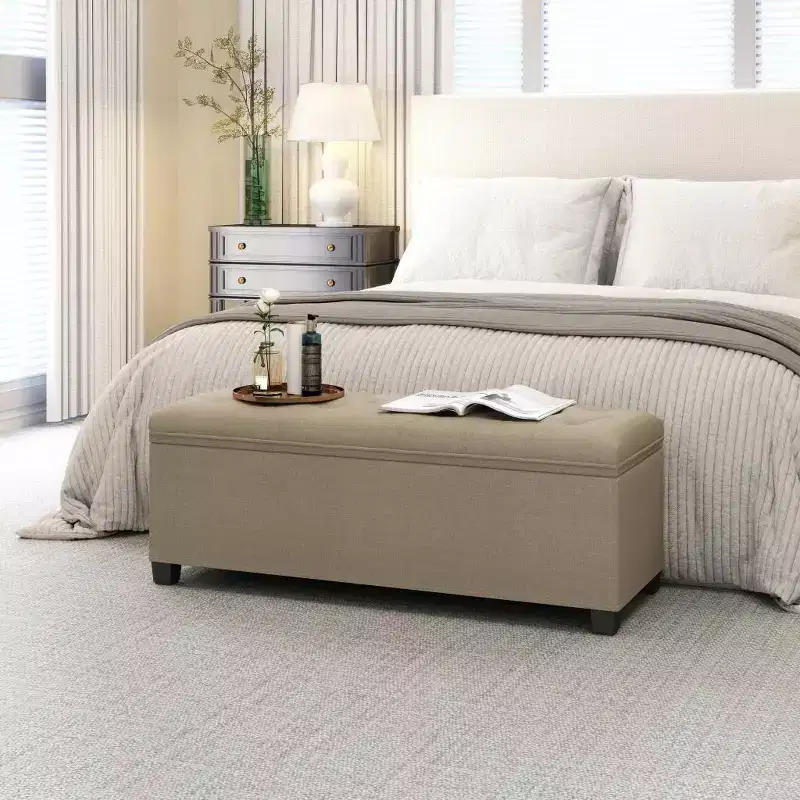 LEDREM 43.3 Storage Ottoman Bench, Foot Rest with Legs, Ottoman with Storage, Rectangle End of Bed Bench, Storage Chest, Load up to 660 lb, Study