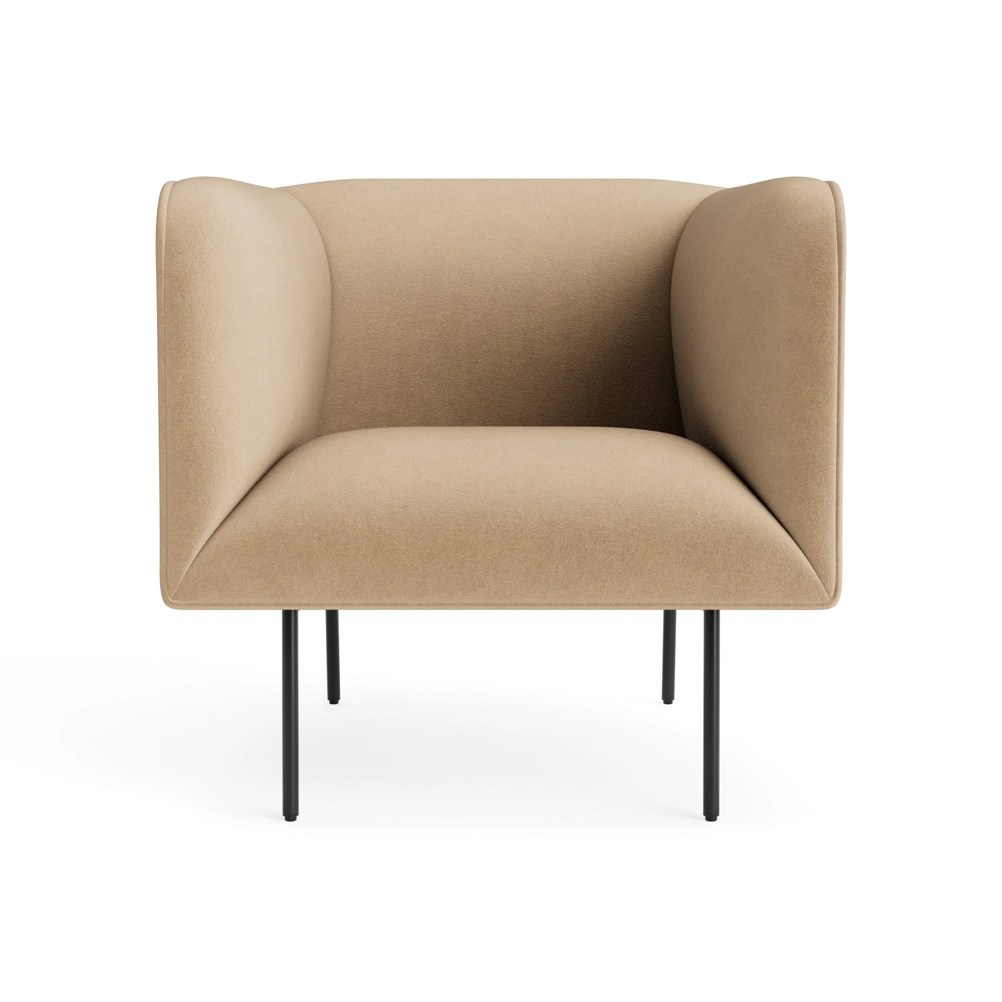 Modern Camel Velvet Lounge Chair with High Back & Piped Seams for Living Room