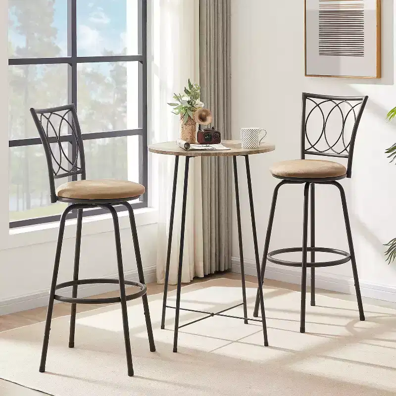 VECELO Bar Stools Adjustable Height Set of 2, 24/29 Swivel Counter Stools with Upholstered Seat, Steel Bistro Pub Chairs