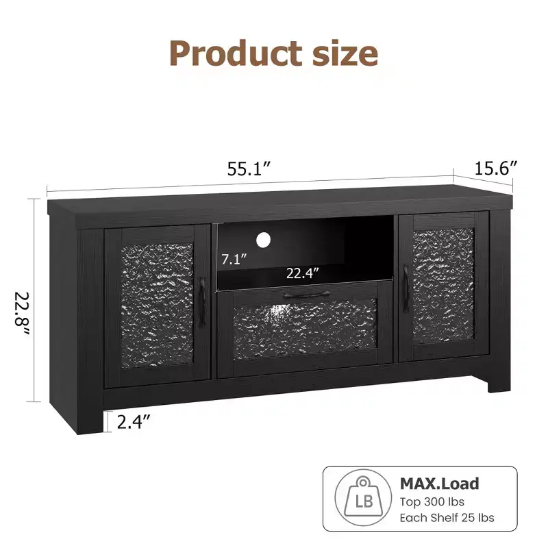 Farmhouse TV Stand for Up to 60 TVs,Entertainment Center with Acrylic Door,Storage Cabinets, Sturdy TV Console for Living Room & Bedroom