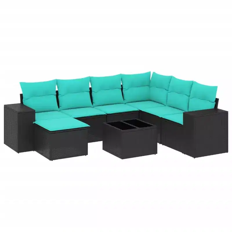 vidaXL Patio Sofa Set PE Rattan, Powder-Coated Steel, Fabric