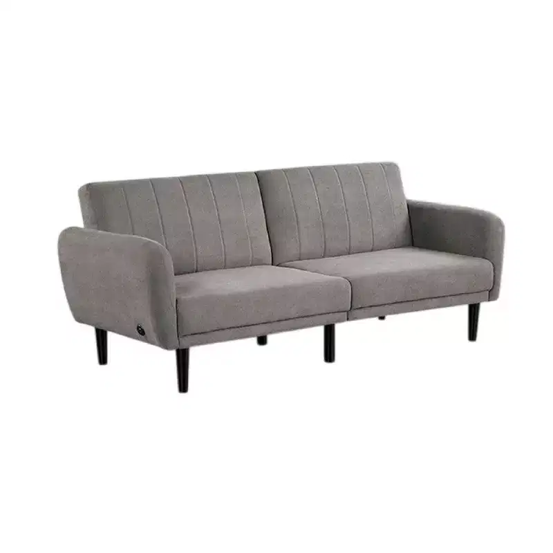 Royal Hampton Fold Out Futon Sofa Bed, Light Gray, Retro Channel Tufted Back