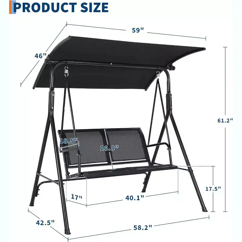 COZONY 2Seat Patio Swing with Adjustable Canopy, Waterproof Outdoor Porch Swing Bench for Backyard Lawn Garden