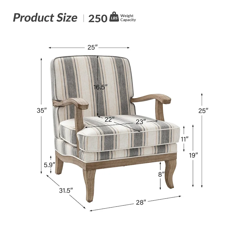 Rinaldo Farmhouse Polyester Armchair with Solid Wood Legs Set of 2 by HULALA HOME