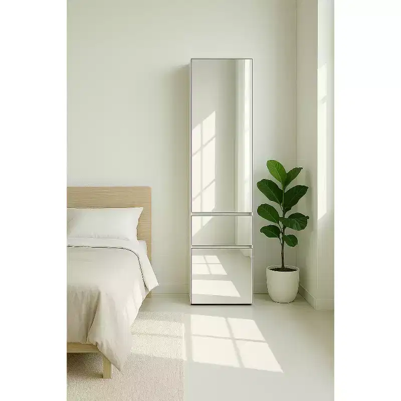 HomeStock Elise Slim Modular Wood Closet Cabinet with Mirror in White