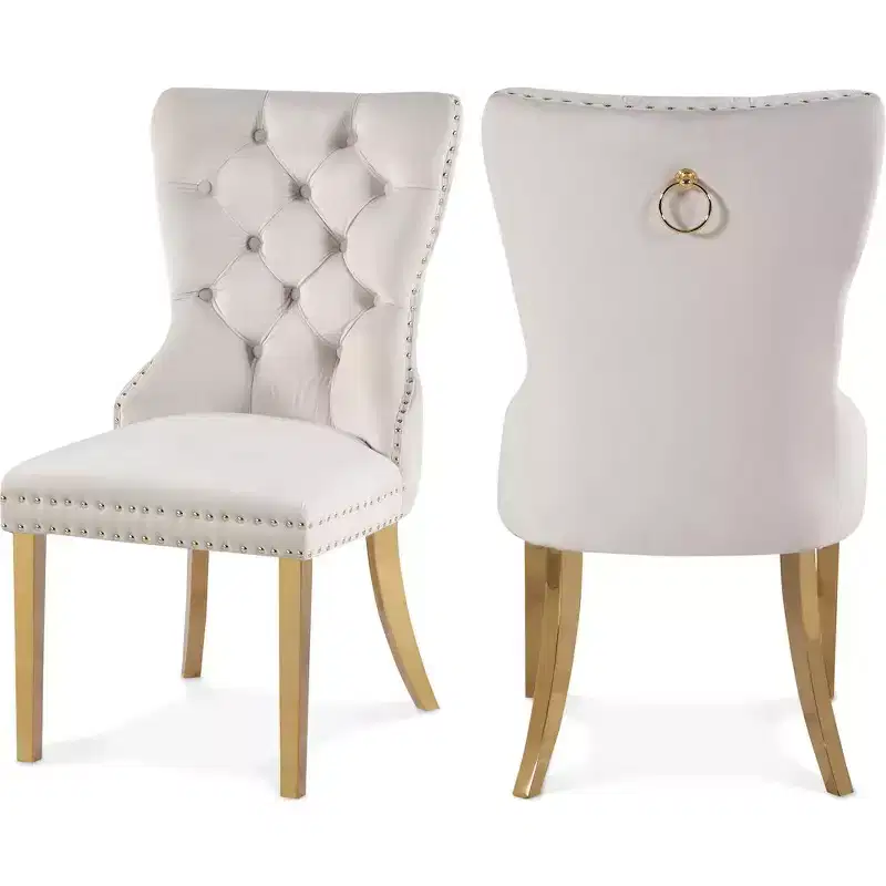 Velvet Dining Chair with Gold Frame, Set of 2 – Black/Cream/Gray