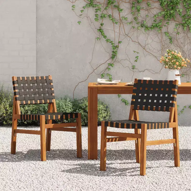 Christopher Knight Home Prasert Modern Acacia Wood Patio Side Chairs with PE Woven Rope (Set of 2)