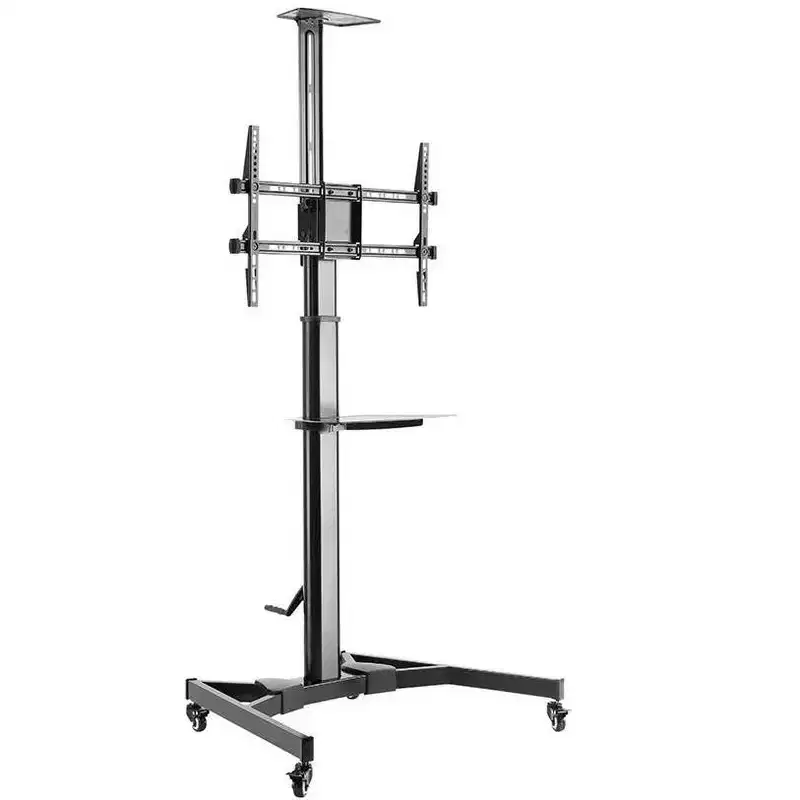 Black Steel TV Display Cart, Height Adjustable, For 1 – Fits 37