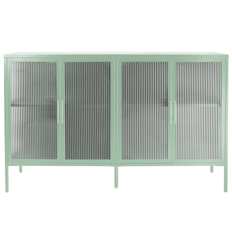 Stylish 4-Door Tempered Glass Cabinet, 4 Glass Doors Adjustable Shelf