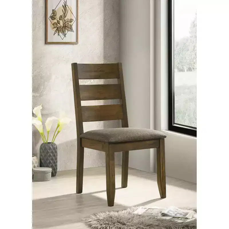 Simple Relax Set of 2 Upholstered Dining Side Chairs with Ladder Back in Knotty Nutmeg and Grey