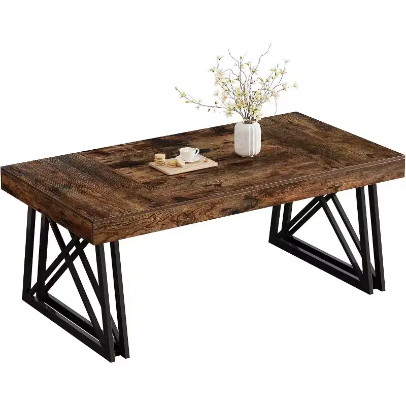 Lantine 63-Inch Dining Table for 4-6, Farmhouse Kitchen Table with Sturdy Metal Legs for Living Room, Vintage Brown & Black