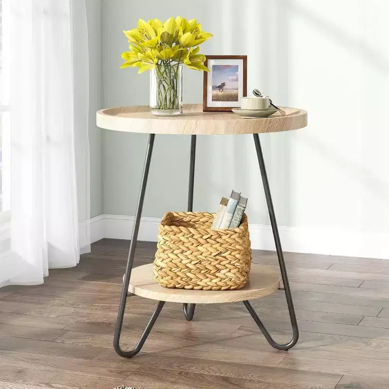 2 Tier Round End Table Rustic Brown
