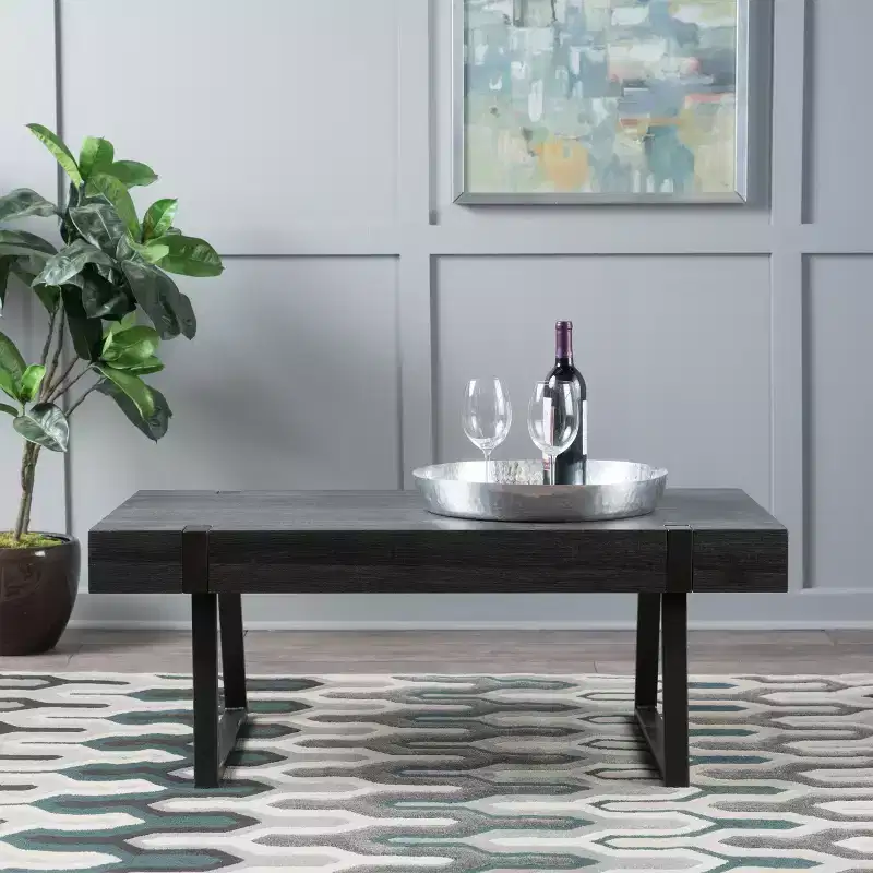 GDFStudio Francie Industrial 43.25 Coffee Table with Sled Legs