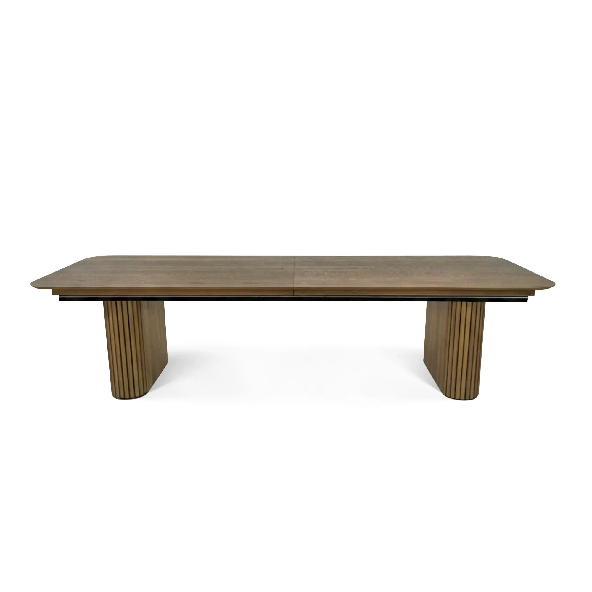 Chocolate Oak Dining Table - The table boasts a unique design featuring beautifully curved bases on the sides - crafted entirely from solid walnut