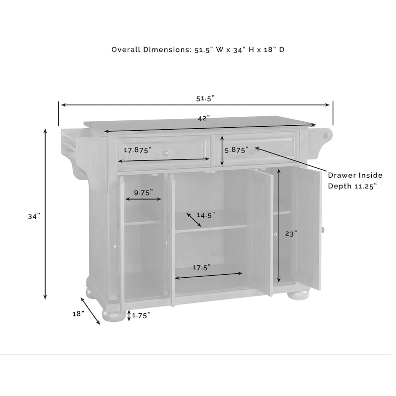 Crosley Alexandria Solid Granite Top Kitchen Island in White Finish - 18d x 51.5w x 34h