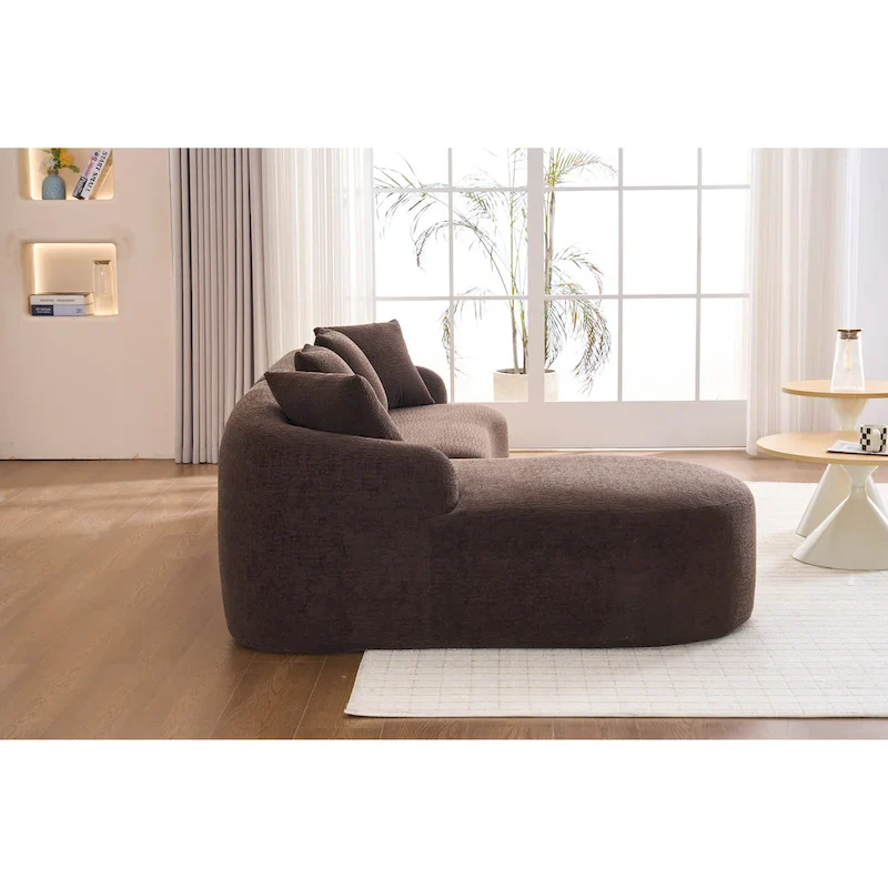 L-Shaped Chenille Sectional Sofa with Chaise and 4 Pillows