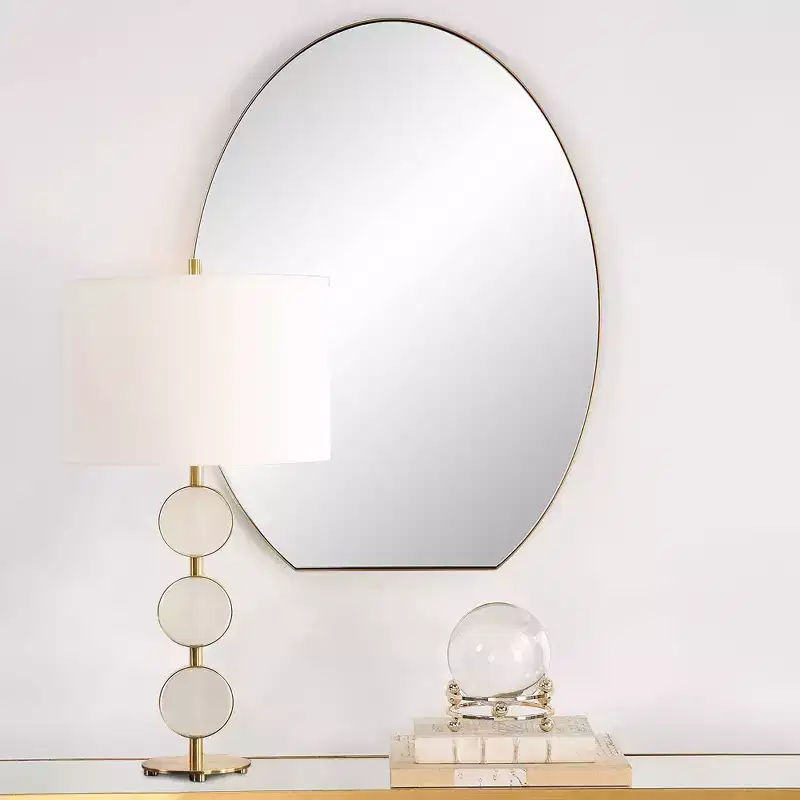 Uttermost Cabell Plated Brushed Brass 24 x 32 Oval Wall Mirror
