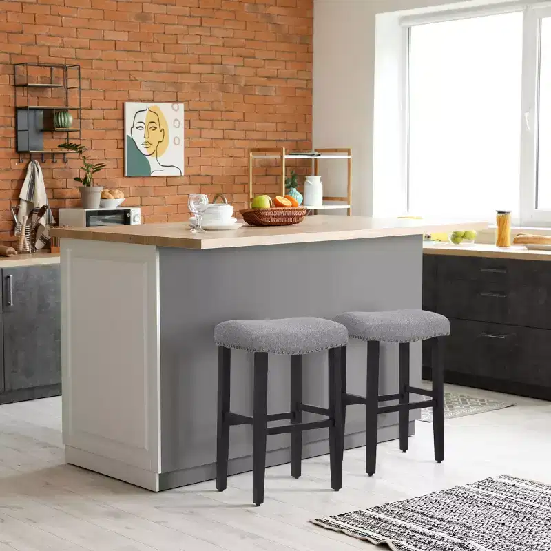 WestinTrends 29 Upholstered Saddle Seat Bar Stool (Set of 2), Black/Gray