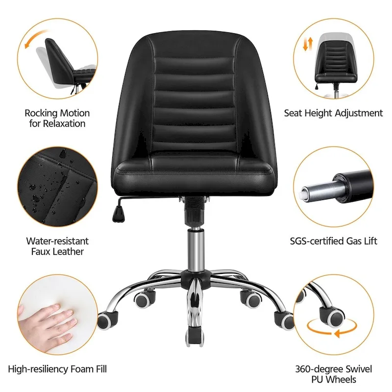 Faux Leather Mid-Back Tufted Armless Office Chair