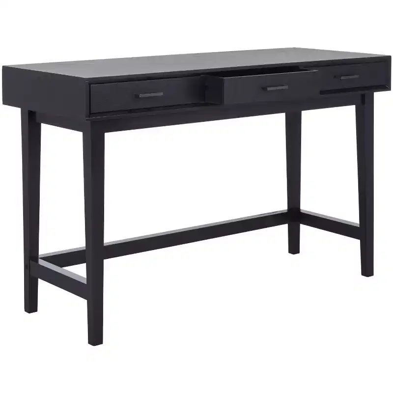 3-Drawer Wood Writing Desk with Ample Storage, Brown Finish