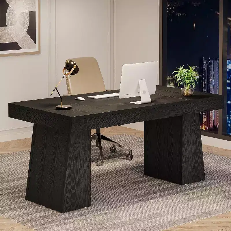 Lantine 55 Inches Home Office Executive Desk with Double Trapezoid Base