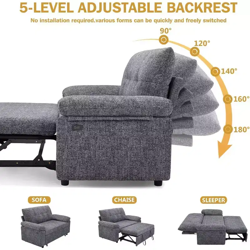 Dyonery 3-in-1 Convertible Sofa Bed, Pull Out Sleeper Sofa with USB Charging Station & Adjustable Backrest