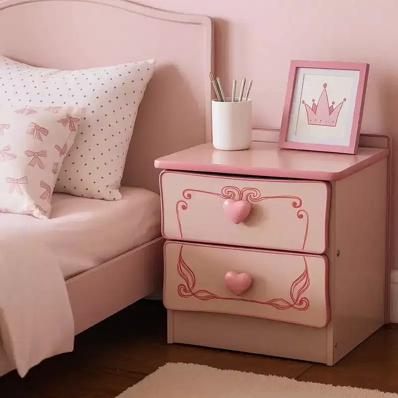 Royal Hampton 2 Drawer Wooden Nightstand with Heart Knob Pulls, Pink