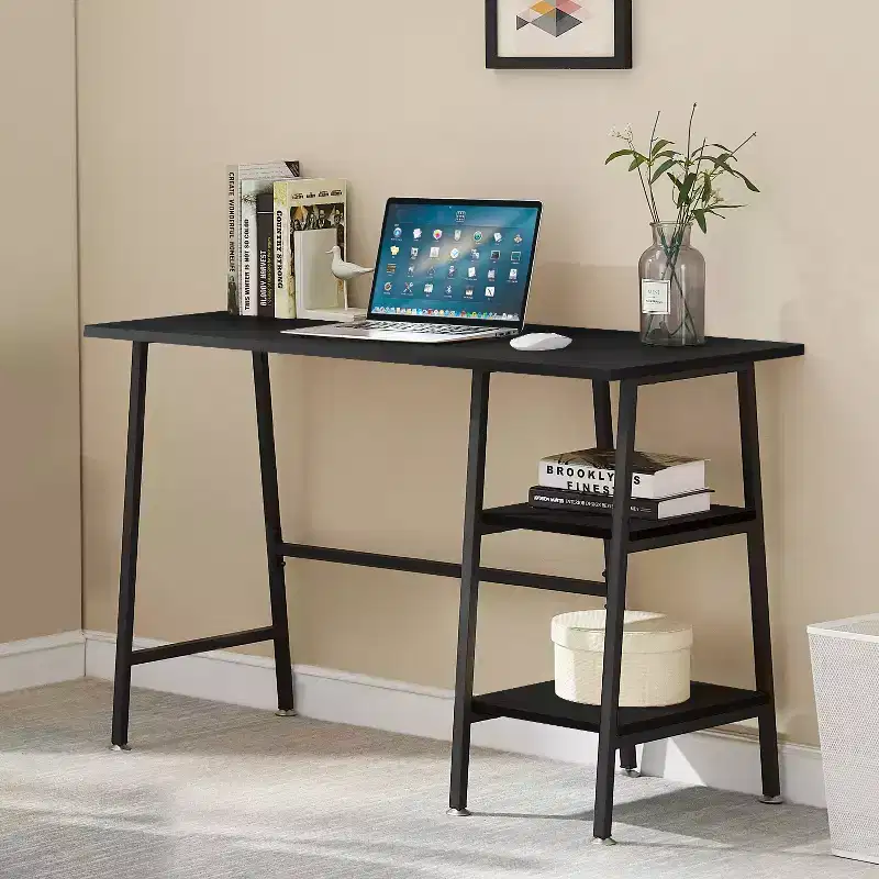 Computer Desk Home Office Workstation Study Laptop Table with 2 Tier Storage Shelves