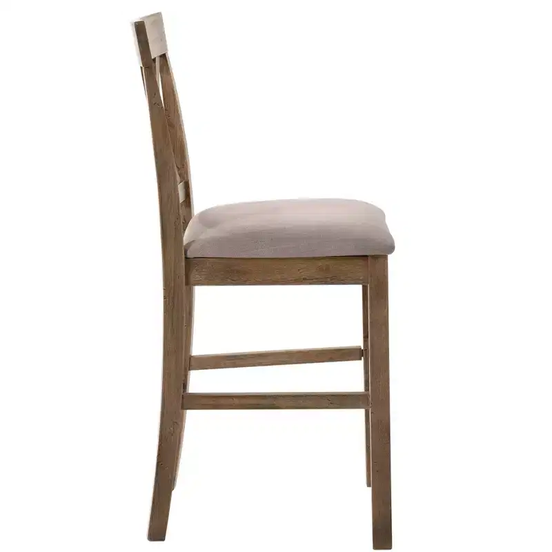 Set of 2 Fabric Upholstered Counter Height Chairs with X-Back & Wood Frame, Brown and Gray
