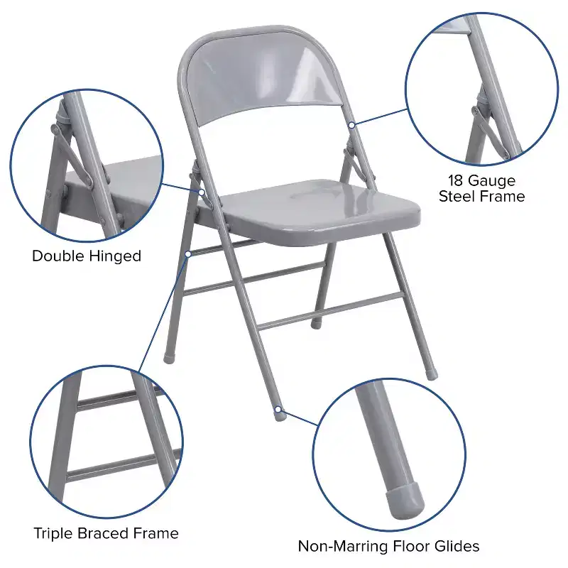 Emma and Oliver 4 Pack Triple Braced & Double Hinged Metal Folding Chair