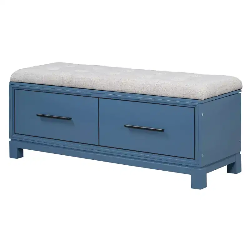 Shoe Bench with Removable Cushion & Hidden Storage – Navy