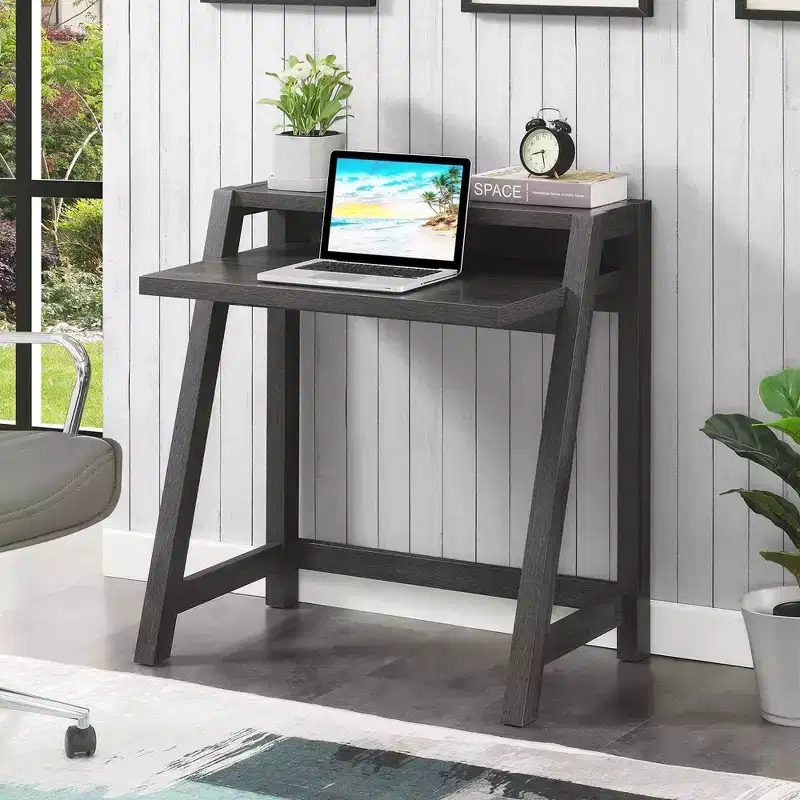 2-Tier Home Office Desk with Storage Shelf, Modern Writing Desk for Bedroom & Study
