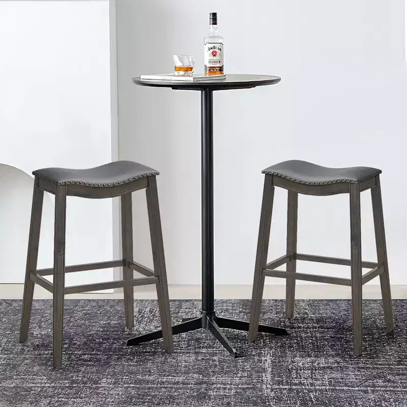 Costway Set of 2 Saddle Bar Stools Bar Height Kitchen Chairs w/ Rubber Wood Legs