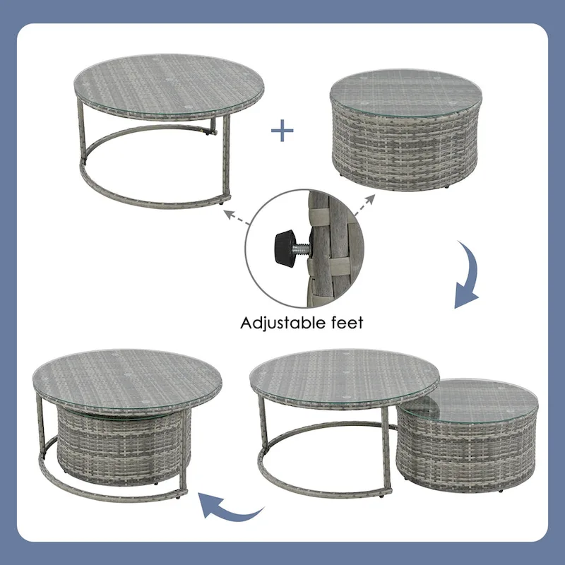 9-Piece Half-Moon Sectional Set with Nesting Table & Armchairs