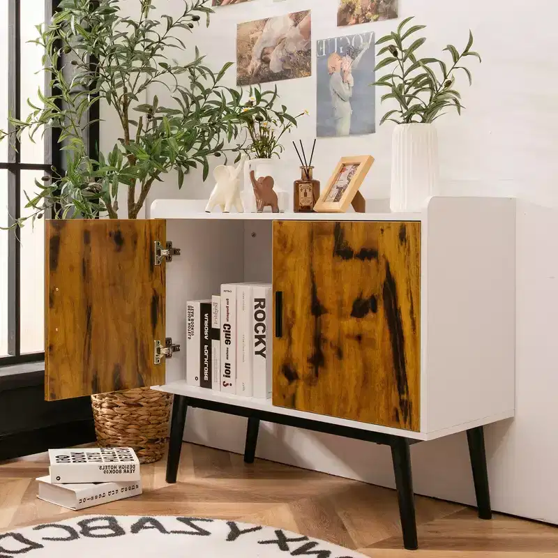 Sideboard Buffet Storage Cabinet with 2 Doors & Metal Legs - 32