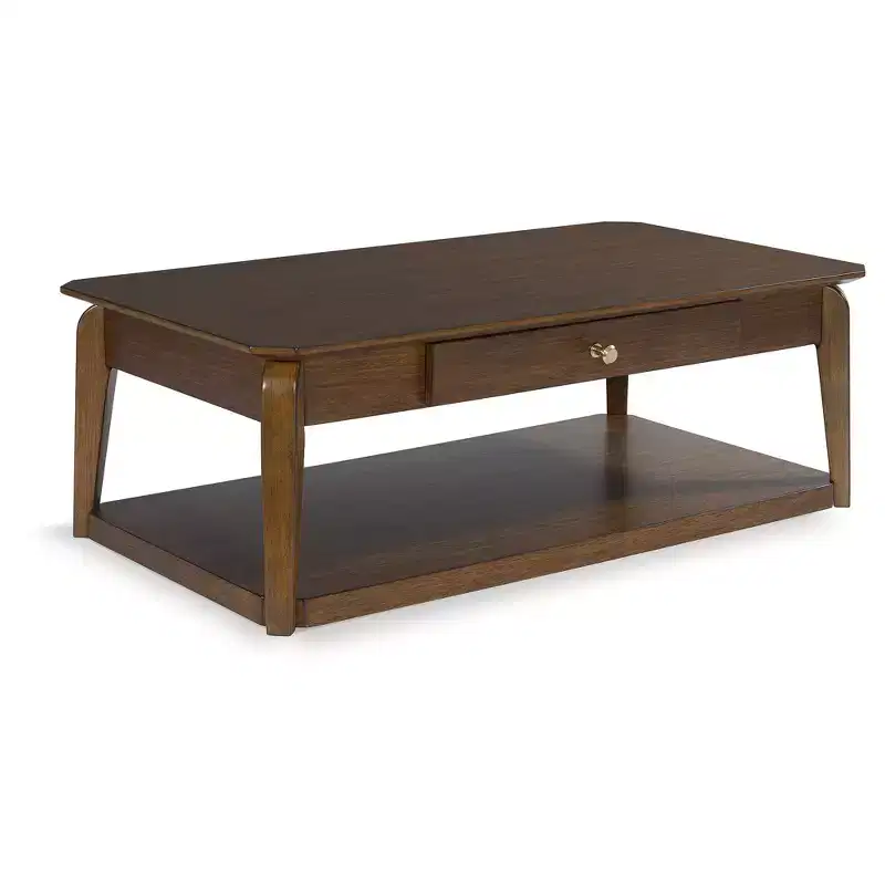Mid-Century Modern Rectangular Coffee Table with Storage Drawer & Casters, Brown