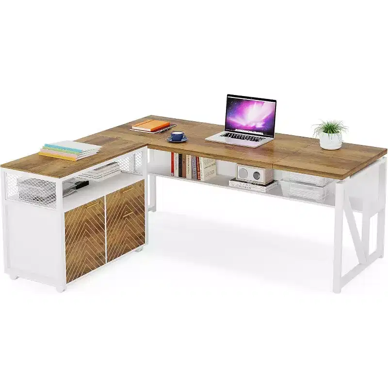 Lantine L Shaped Desk with Drawer Cabinet, 63 Executive Computer Desk and lateral File Cabinet for Home Office