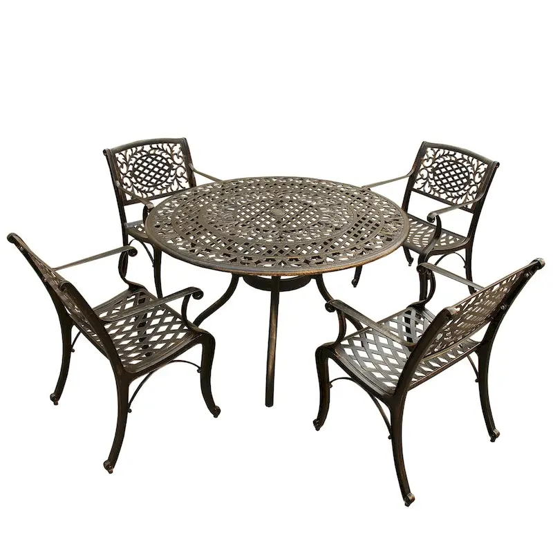 Outdoor Mesh Lattice 48 inch Round Dining Set with Four Chairs - N/A