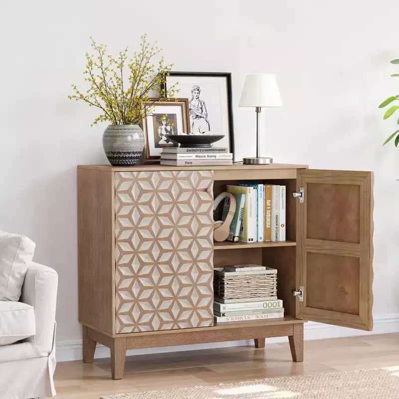 GDFStudio Hammett 31.5 Farmhouse Geometric Double Door Cabinet with Adjustable Shelves