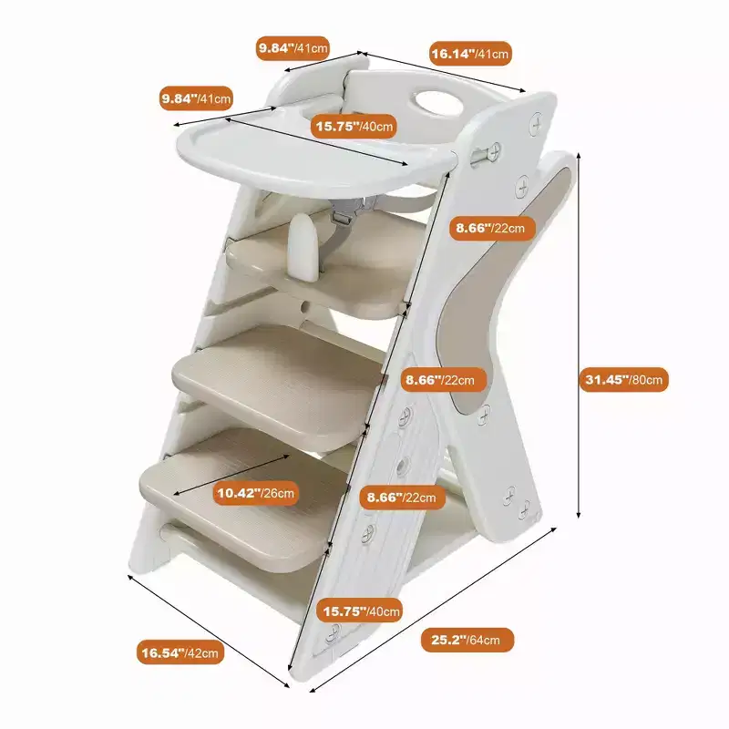 Multifunctional Toddler Dining Chair, Adjustable Height Toddler Tower High Chair with 5-Point Harness and Removable Large Tray for Feeding & Eating