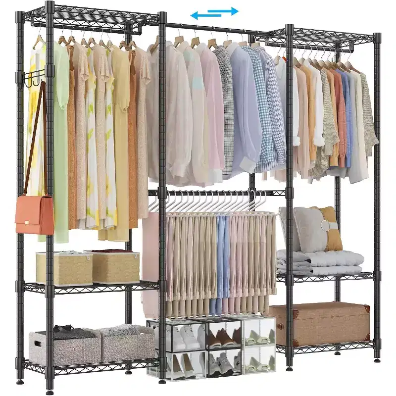 Homdox Heavy Duty Clothes Rack 870LBS - Extendable Rod, Adjustable Portable Garment Organizer, Freestanding Closet System 13.78Dx90Wx71H Black