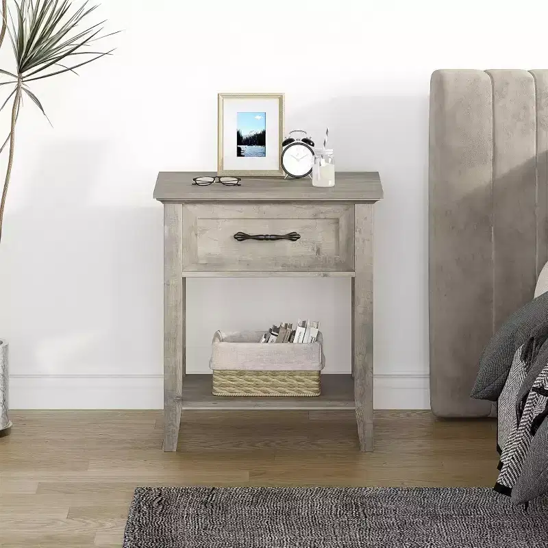 Nightstands End Table with Drawer, Side Table for Spaces, 2 Tiers Storage Shelves with Dresser, Bedside Table
