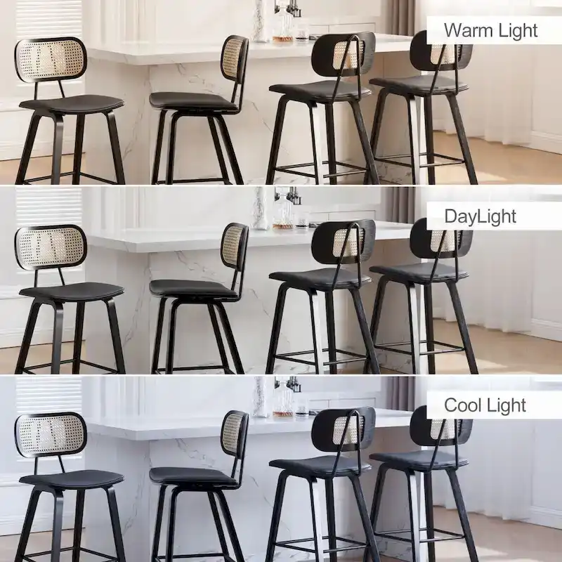 26-inch Wood Counter Height Bar Stools with Rattan Back