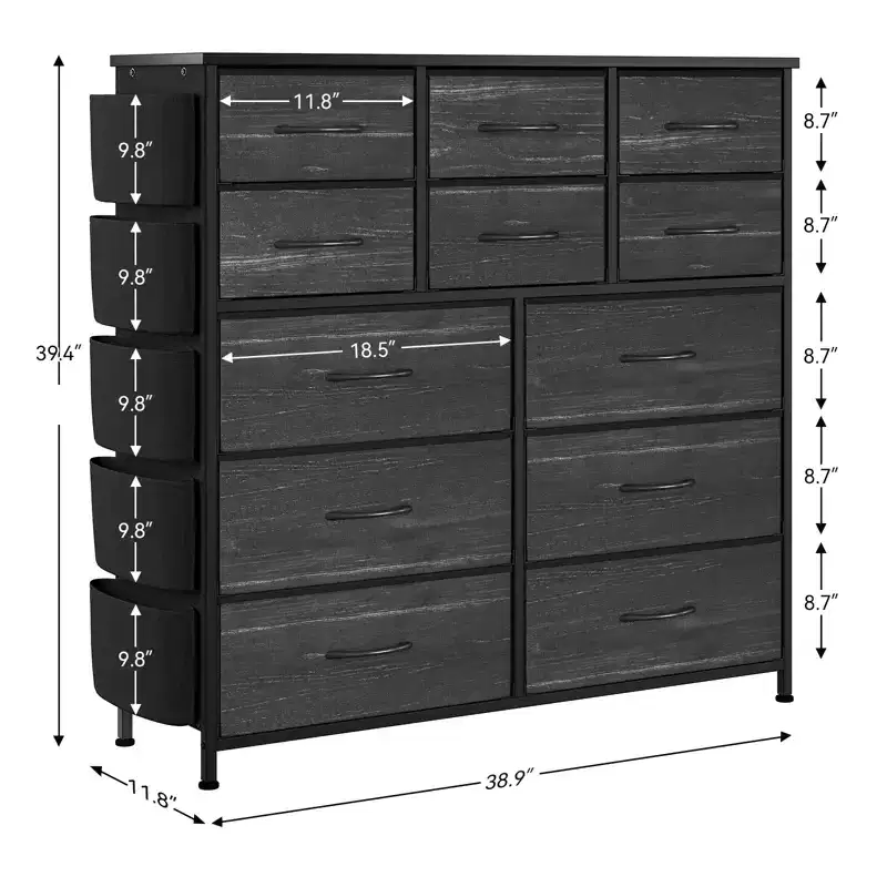 COZONY 12-Drawer Dresser with 5 Side Pockets & 2 Hooks  Storage Organizer with Metal Frame & Wooden Top for Bedroom, Closet & Living Room