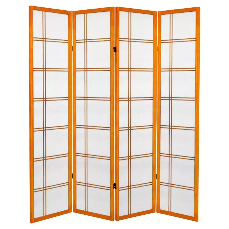 6 ft. Tall Canvas Double Cross Room Divider, Honey, 4 Panels, Hardwood Frame