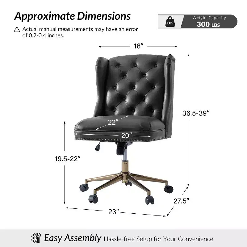Hazel Traditional Faux Leather Wingback Office Chair — Tufted, Bronze Nailhead, Camel