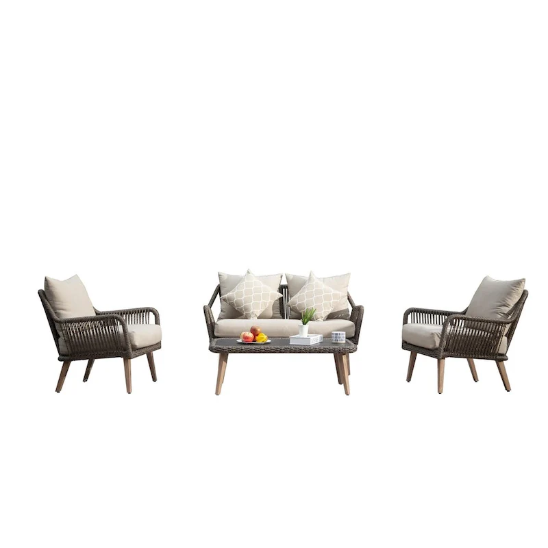 Patio Conversation Sets 4-Pieces, Handwoven Rattan Wicker Aluminum Frame Outdoor Patio Set - 54.72 * 31.69 * 22.83