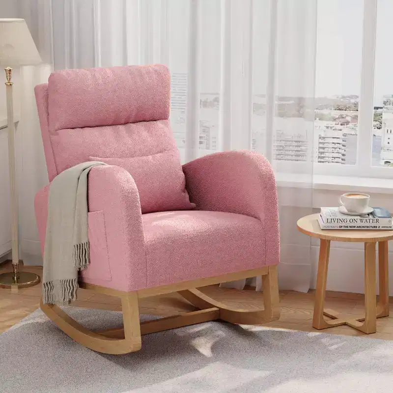 Modern Nursery Glider Rocking Chair with Side Pockets & Pillow – Ergonomic, 300 lb Capacity