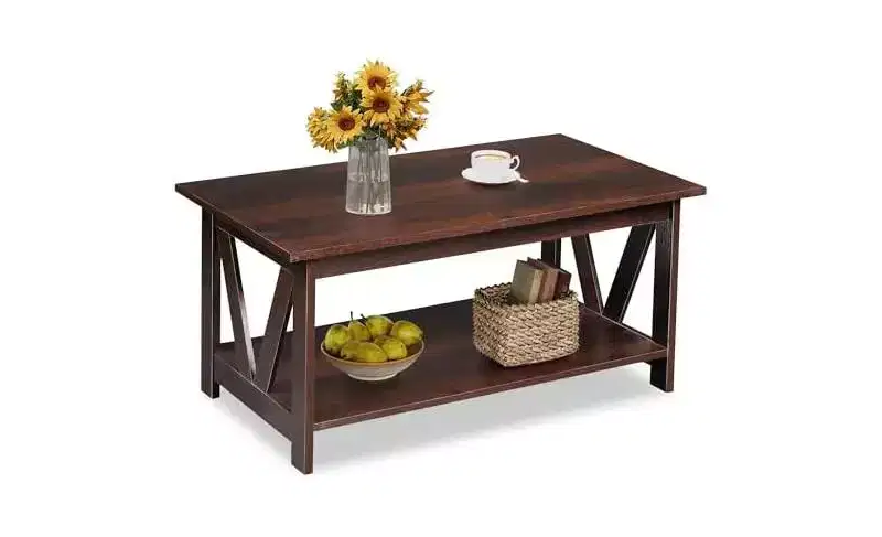 DEXYLLO Coffee Table with Storage Shelf, 39.4 Farmhouse Coffee Table with V-Frame Support